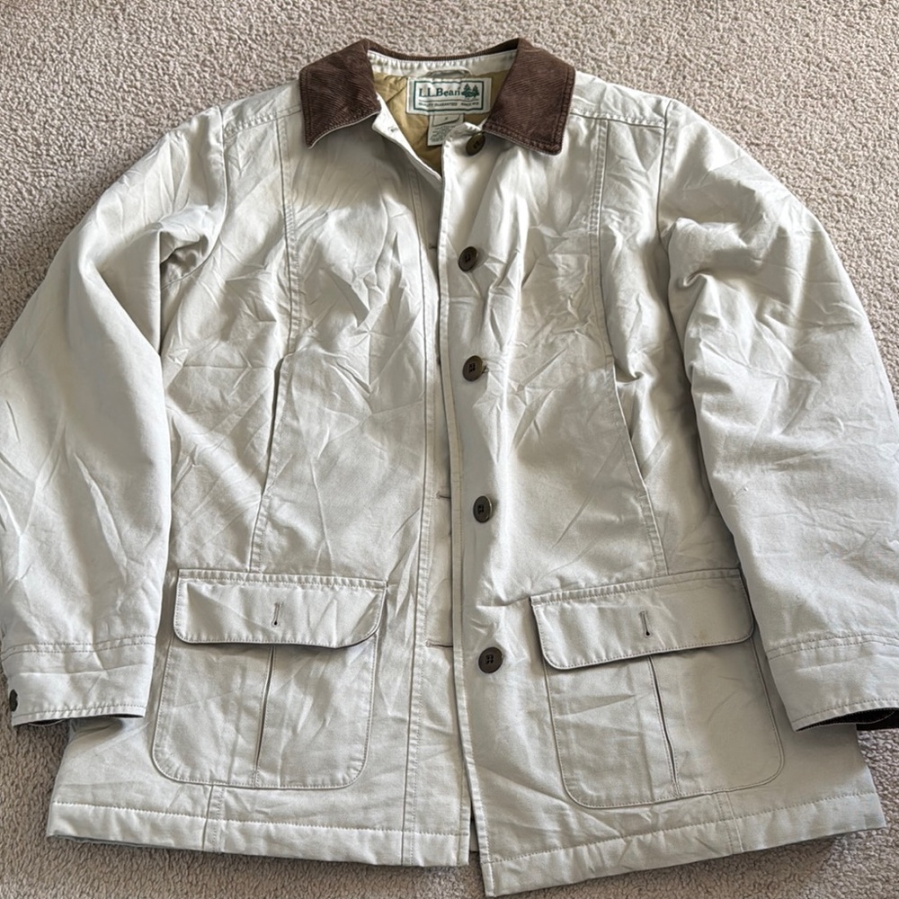 L.L. Bean Barn Coat with Brown Corduroy Collar and Cuffs
